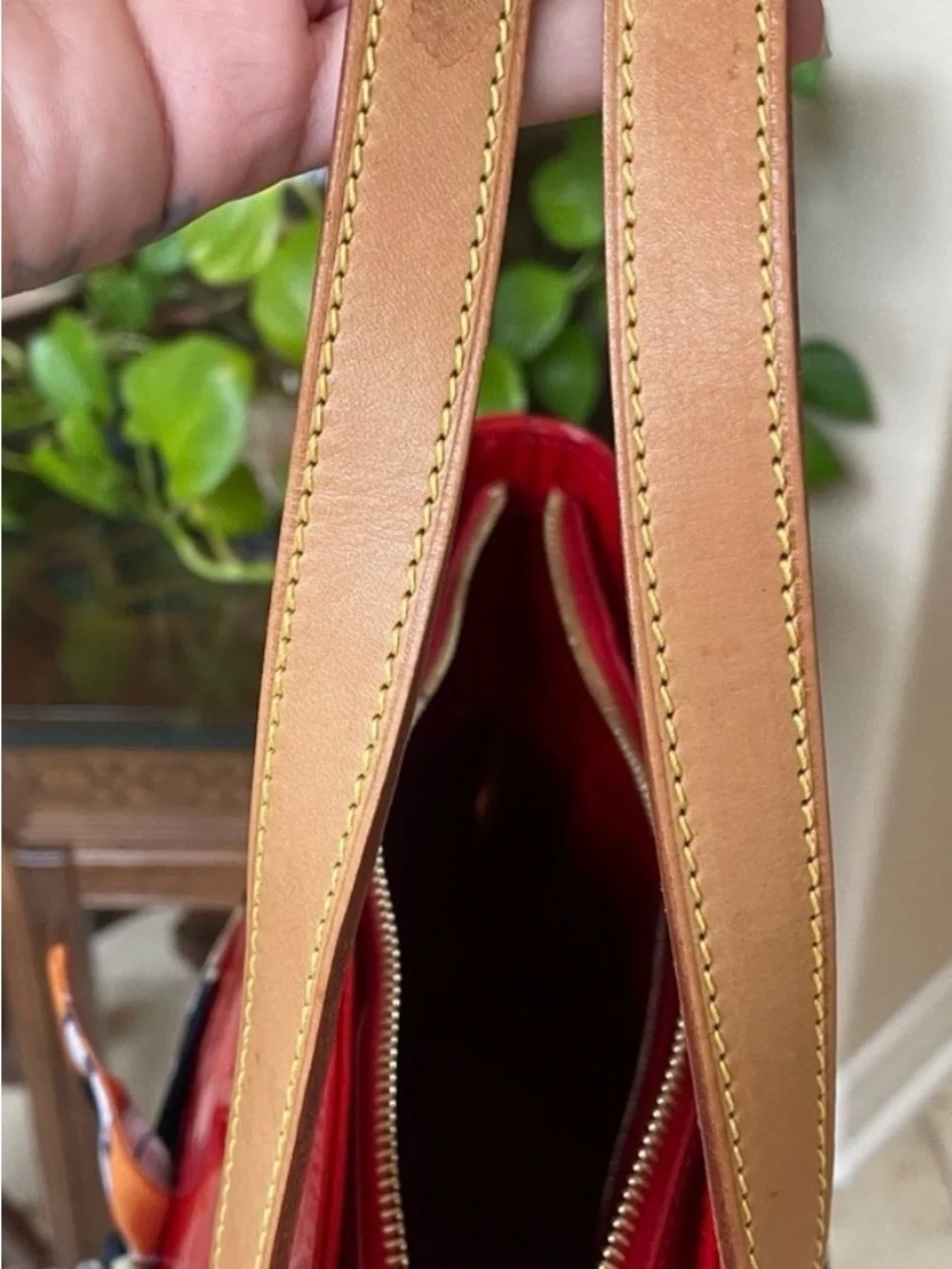 Louis Vuitton Red Patent Tote with Tan Handles
